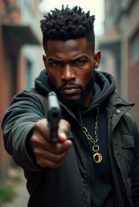 Create a Young Black Character with a Beard and a Gun in His Hand
