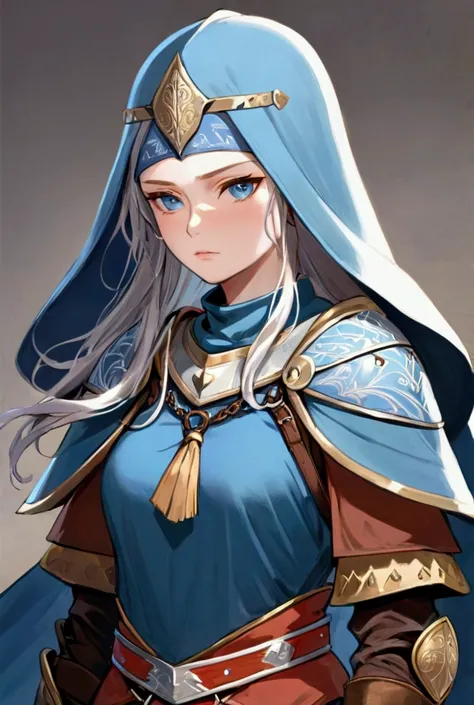 Lets imagine a beautiful warrior girl from the time of Kievan Rus. She has a tall and proud face with noble features, thin cheekbones and expressive, deep eyes of the color of sky blue. Her long, thick, wheat-colored hair is partially hidden under her helm...