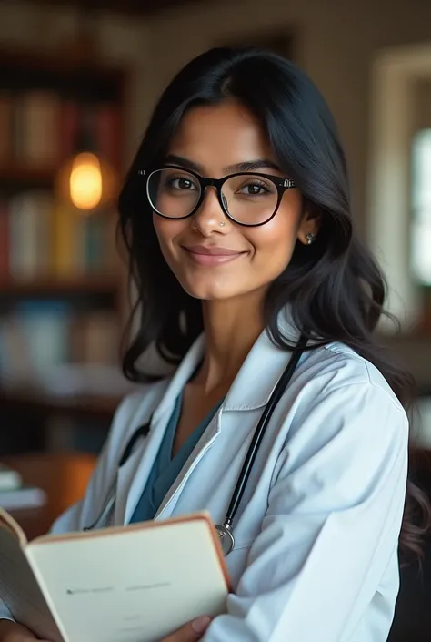 Beautiful ,gorgeous Indian medical student wearing spectacles 
