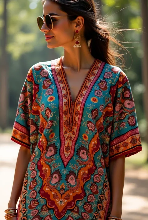 A printed jersey with an Indian style, for woman, with various colors