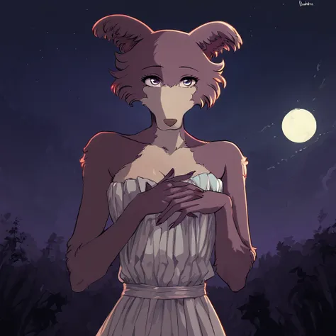 juno from beastars super beautiful with both hands on her chest, fully body, anime artstyle, nocturne background