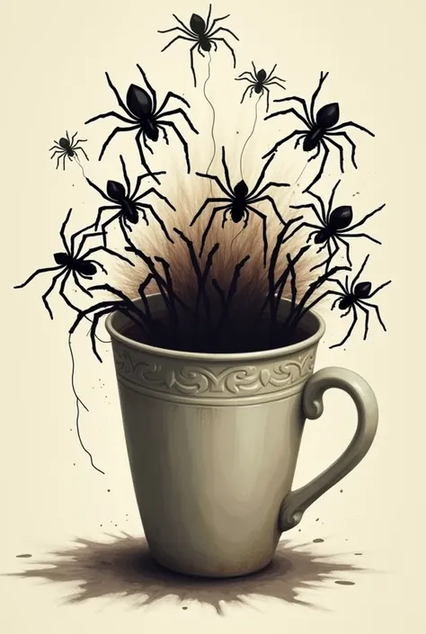 A logo of a cup with spiders
