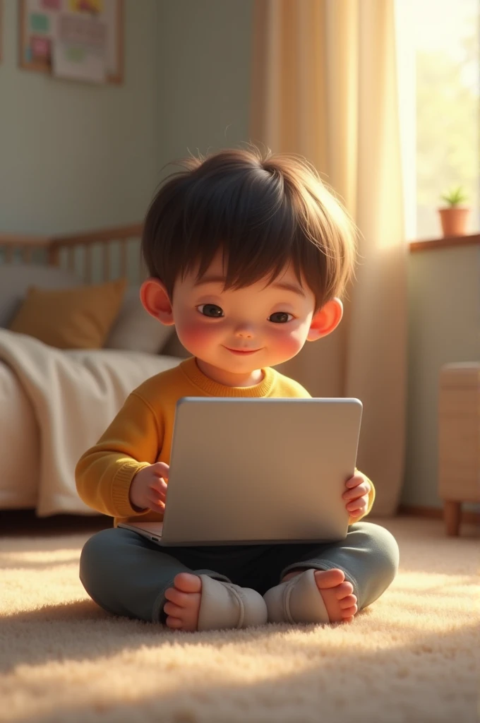 A child holding a laptop