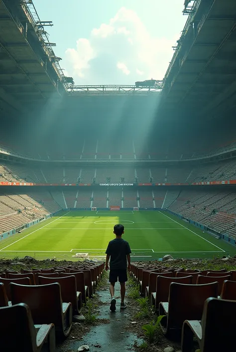 The largest football stadium in the universe ever found is abandoned and broken and a boy who will be the best player in the world named Guillermo finds it from the inside in first person