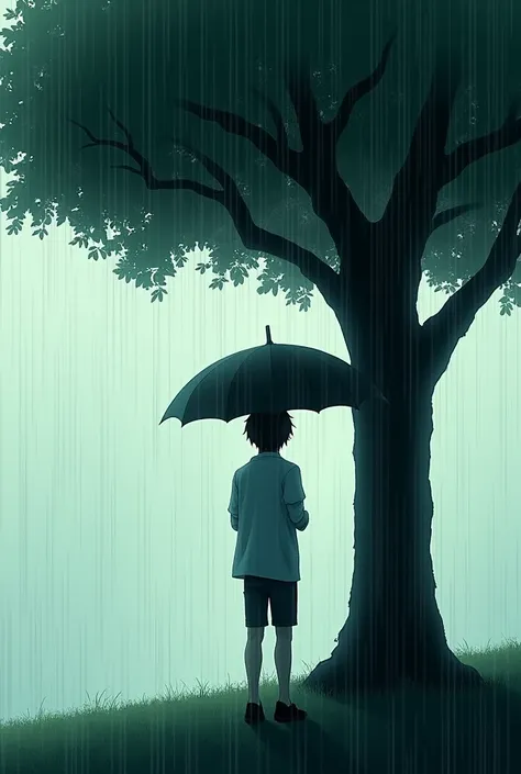 generates a person with an umbrella, stopped next to a tree, it&#39;s raining, Put with opaque colors 