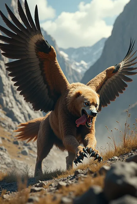 A dog eating an eagle