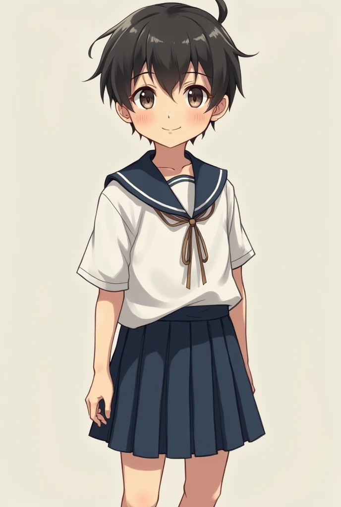 Boy wearing girl school clothes