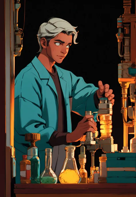 Male scientist working in a laboratory in the 20th century 