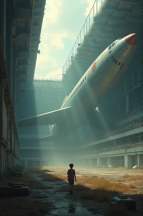 Boy finds huge abandoned soccer stadium with giant planes inside