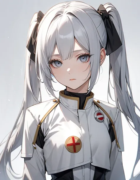 1girl, frieren character, silver hair with pony, twin tail, expressionless, best quality, beautiful, 8K, perfect body, concept