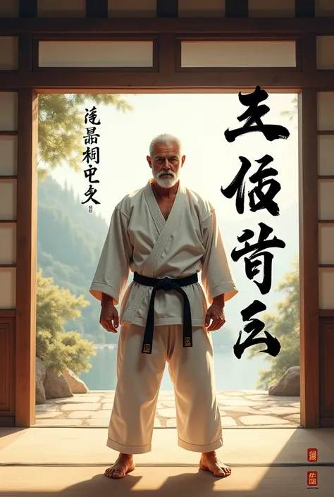 Karate themed image, sensei quotes in english written in the image