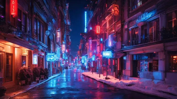 magic winter, beautiful, realistic, high resolution, high detail, neon lighting