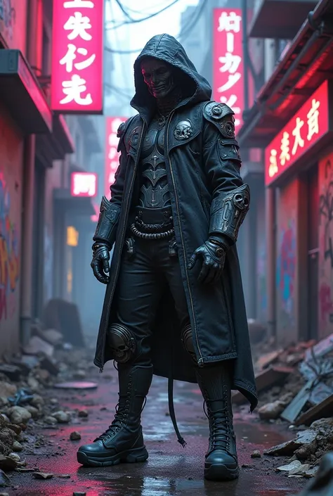 Cyberpunk, Streetwear, Skull Fashion, Neon Graffiti, Mecha Armor, Robot, Urban Dystopia,