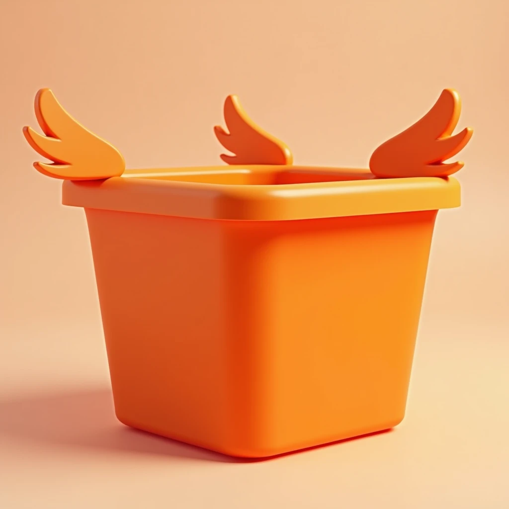 a voluminous box with small wings, for actual Instagram stories, orange color made of matte plastic, high detail, 3D рендер, stylization
