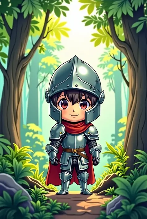 templar knight, full body armor, forest, chibi style, anime, 2d, illustration,