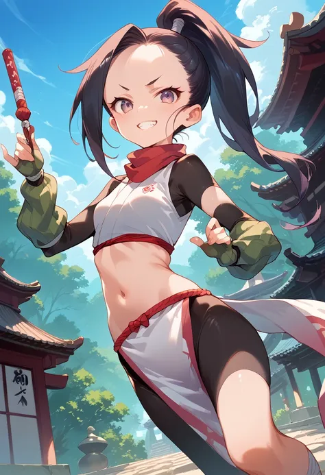 masterpiece,high resolution,highest quality,8k
(kunoichi,ninja,small breasts,skinny)grin,japanese castle