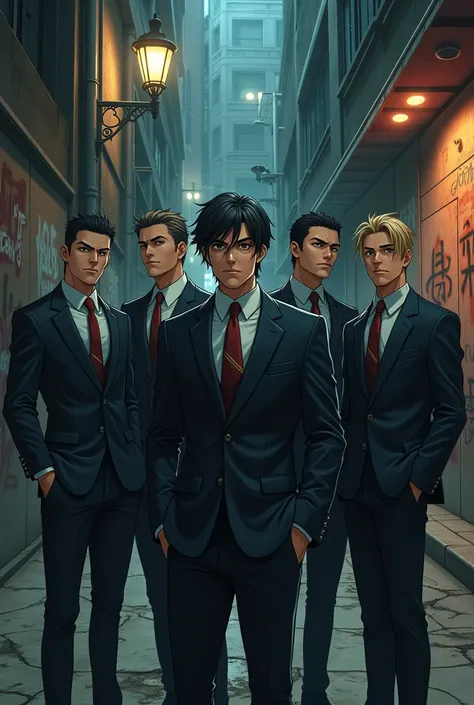 6 hot anime men gangsters in alleyway