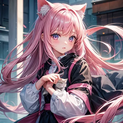 1girl, Kitty pink,cute,long,hair,