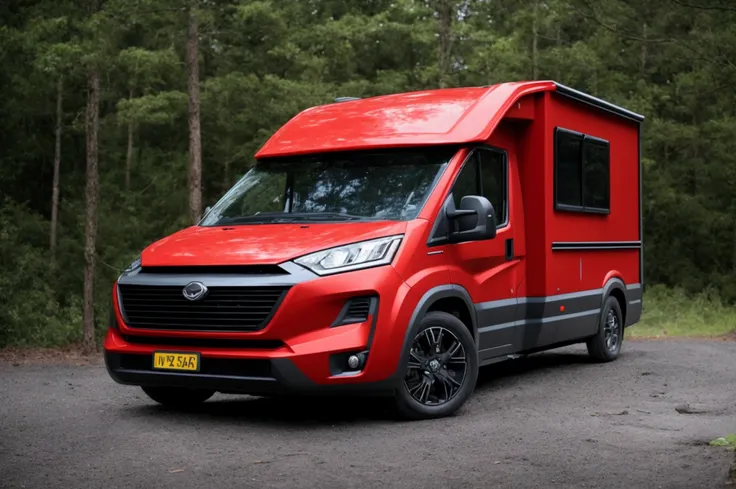 a lone future survivor rv, motorhome, highly detailed photographic image, vivid colors, red, green, blue, yellow, intense contra...