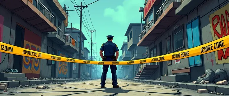 GTA style drawing, police tape,