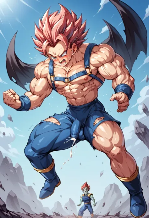 Highest quality,RAW Photos,Huge muscles,Crying face,Lots of drool and sweat,Harness,Young face,teenager face,Huge erect penis,Full body image,Young body,Muscular legs,Wearing boots,Large, toned muscles,Goku,super saiyan,Imminent sexual activity,Demon body,...