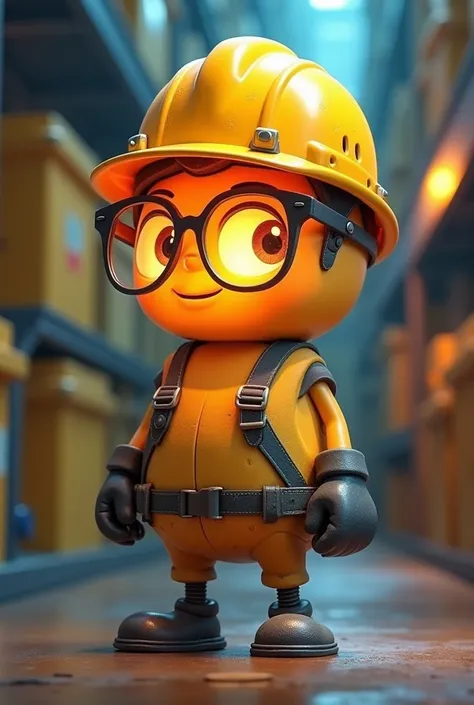 mascot that is a lamp that wears glasses and a safety helmet