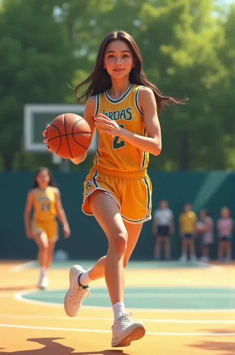 Pretty girl playing basketball
