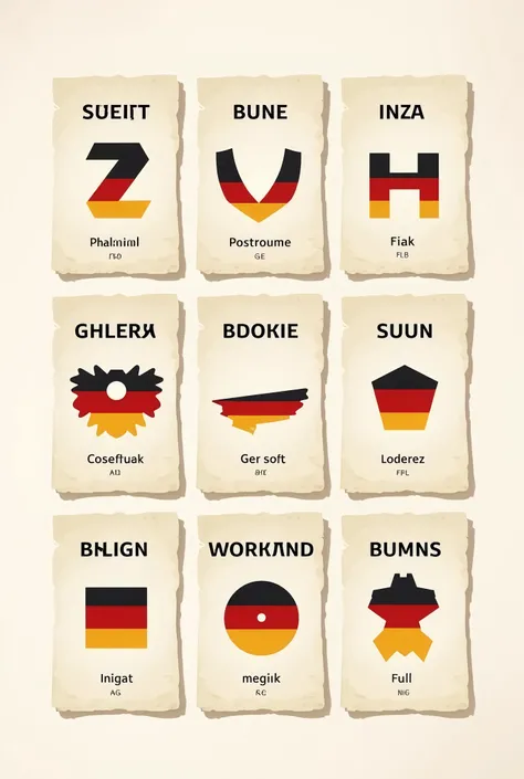 generate an image that says German flashcards and the letters have the German flag