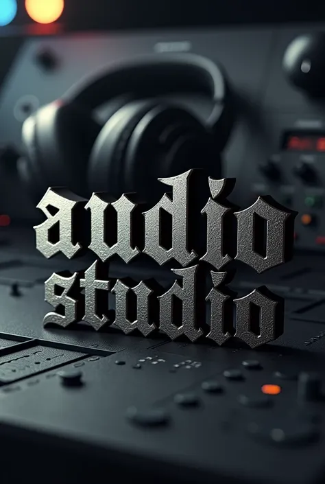 3 Dimensional Gothic font named 
CL-Audio STUDIO with DTM machine in the background and headphones