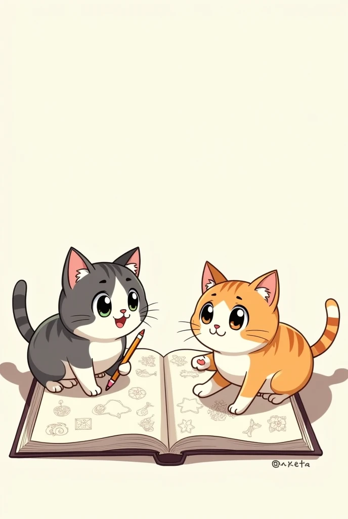 cats drawing in an anime notebook

