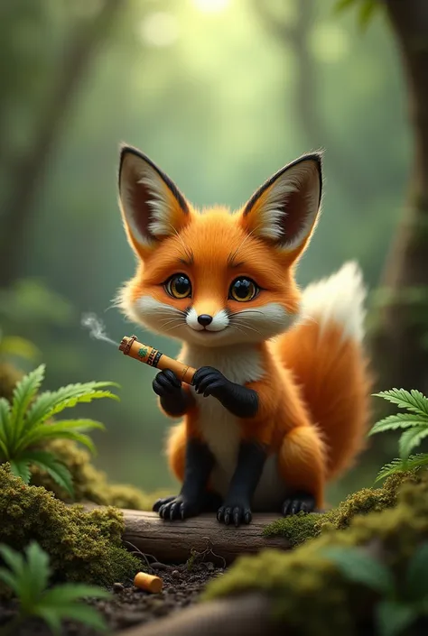 Tiny fox rolling a blunt