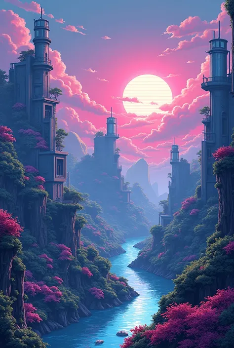 pixel art tourist landscape. natta. 3d pixel art wallpaper 4k. Incredible pixel art details. pixel art. vapourwave. Unreal detailed pixel art of the engine