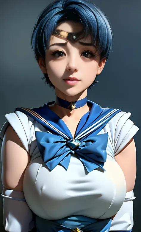 beauty、Very cute face、Outstanding proportions、Best image quality、masterpiece、8k、Soft look、Upper body only、(Sailor Mercury、Every detail、Delicate details)