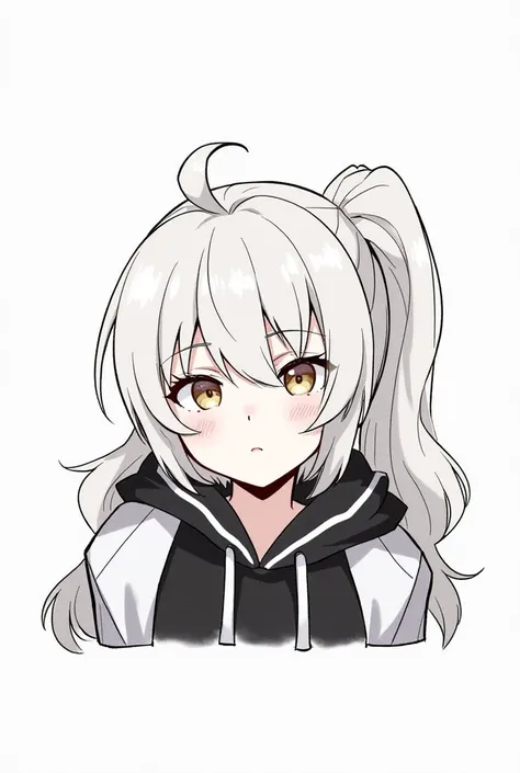 ponytail,Black Shirt,White hoodie,alone,from the front