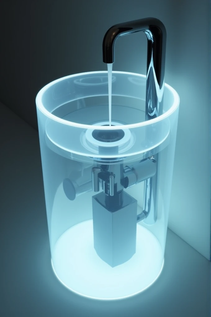 pedestal sink, transparentes, that turns on the light when you open the tap