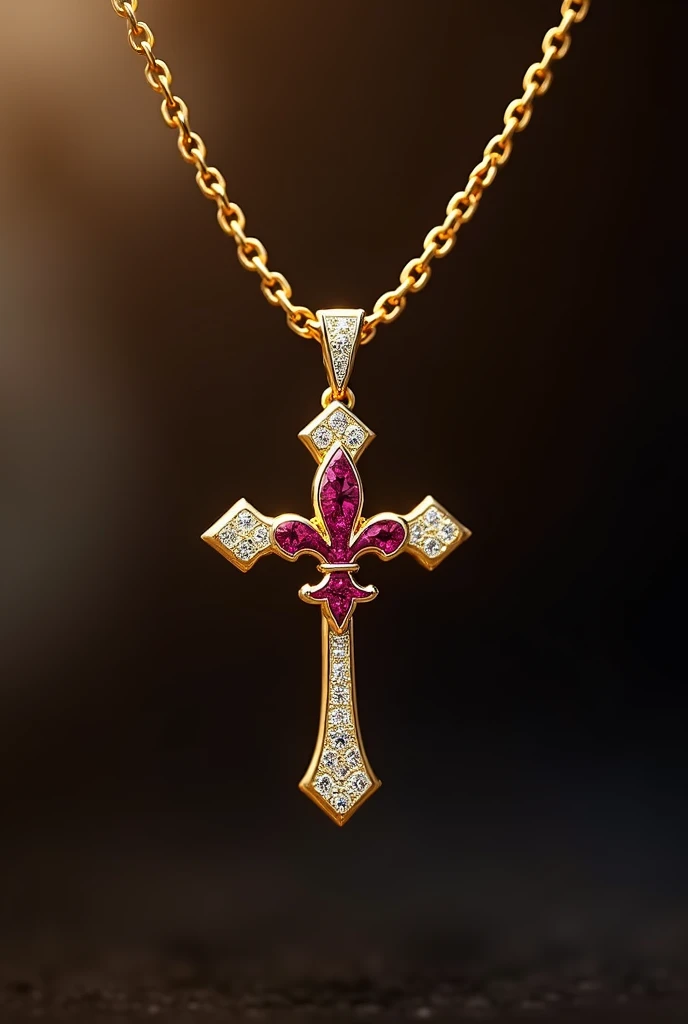 Elegant, finely crafted gold chain, holding an exquisite cross pendant, Designed with delicacy and precision. The edges are subtly worked, providing a charming shine that highlights every detail. The cross is adorned with fine diamond inlays., that capture...