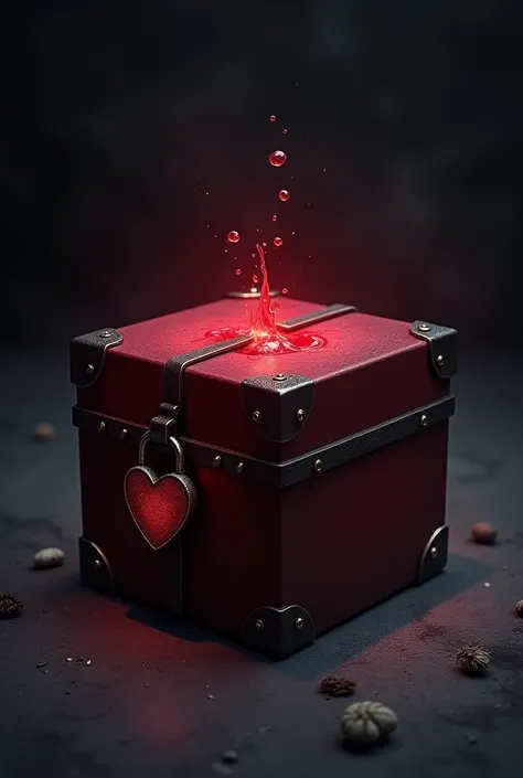 a box that the drink is inside a dark red box with a small heart padlock 