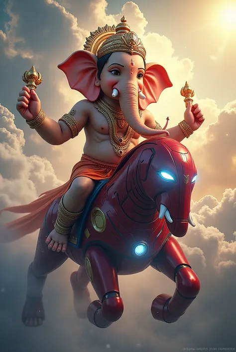 God ganapathi sitting on ironman flying
