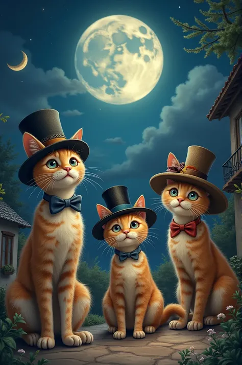 Cats in hats at night