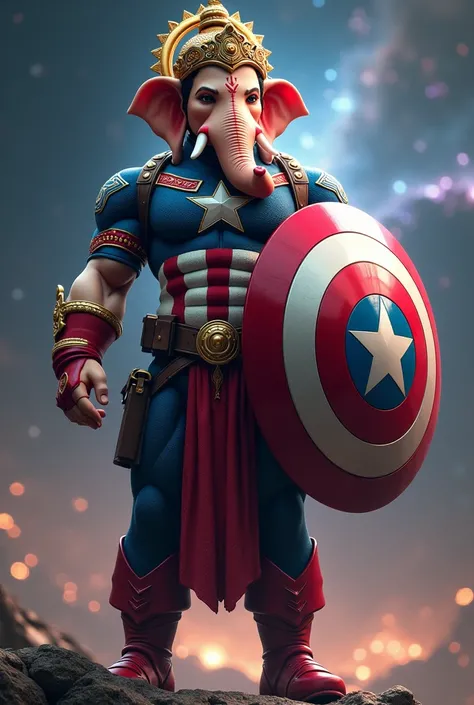 God ganapathi in captain America costume with shield