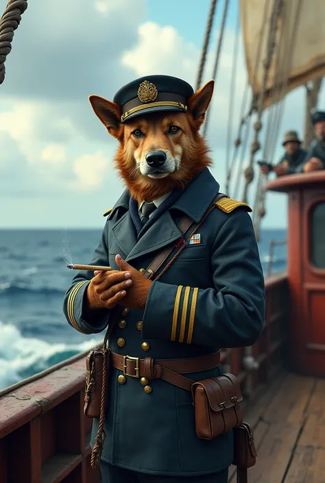 dog smoking cigarette on the high seas

