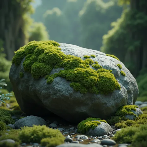  on a base rock with moss, Highest quality、4K、8k、High resolution、masterpiece:1.2、Very detailed、Realist、写真Realist:1.37
