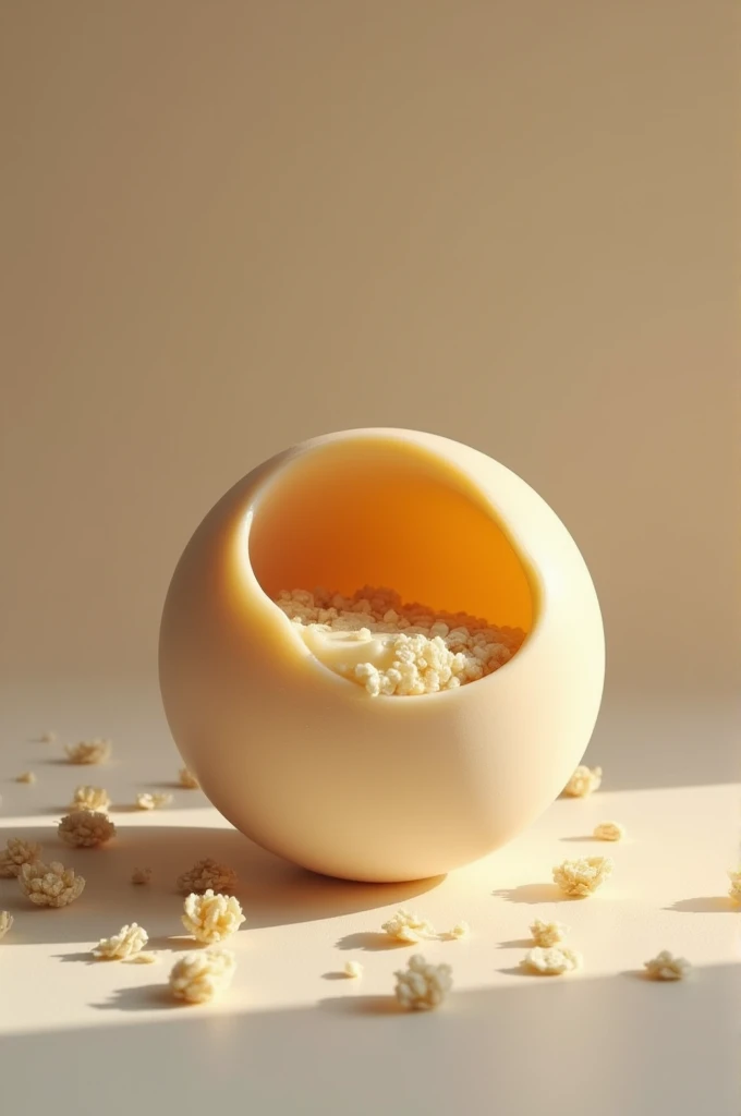 realistic photo: creates novel packaging for a handmade soap in the shape of a half sphere. The soap is made of honey and oatmeal