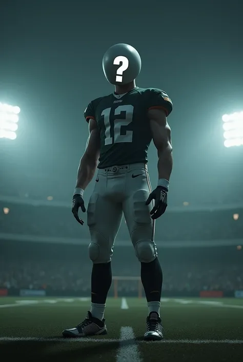 Make a faceless football player, with a question mark on his face