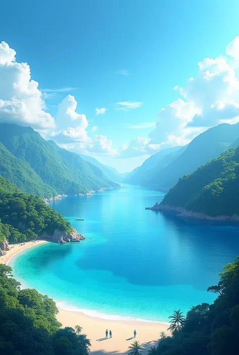 Create an image that has a title in the middle that says Blue paradise