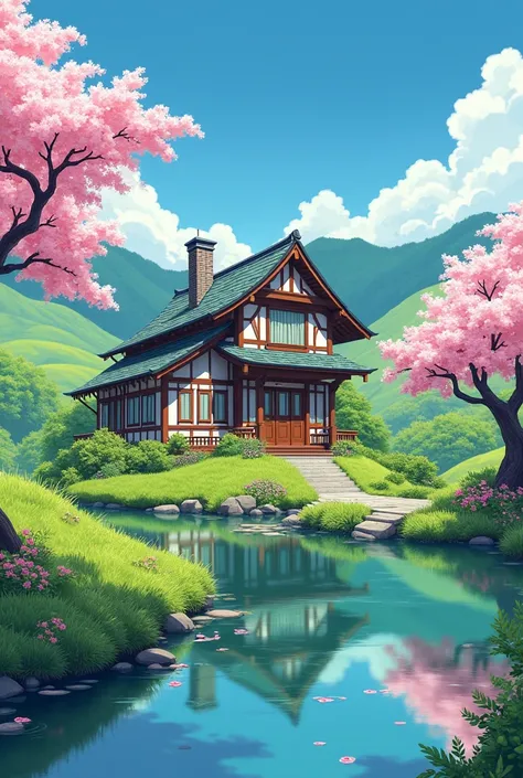 country house in manga style 