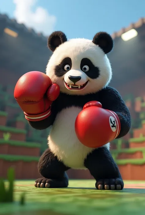 Create a picture of a boxing panda in Minecraft