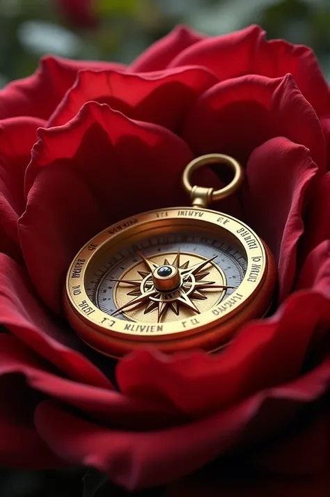 inner side black Golden compass on the rose petals