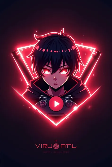 This is a gaming logo that features the name " VIRU YT 69 " in a futuristic font and a neon Red color. and Boy Anime avtar, The logo also has a stylized controller icon and a YouTube play button in the background. The logo is designed to be attractive and ...