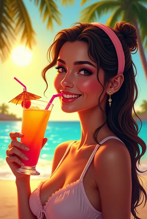 Poster une fille avec un jus de cocktail de fruit tropico 